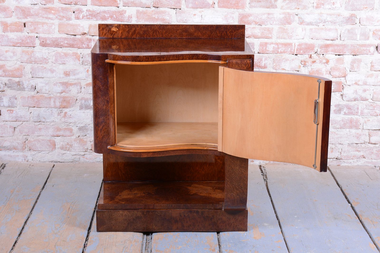 Pair Of Restored Art Deco Bedside Tables, Beech, Revived Polish, France, 1920s photo Furniture