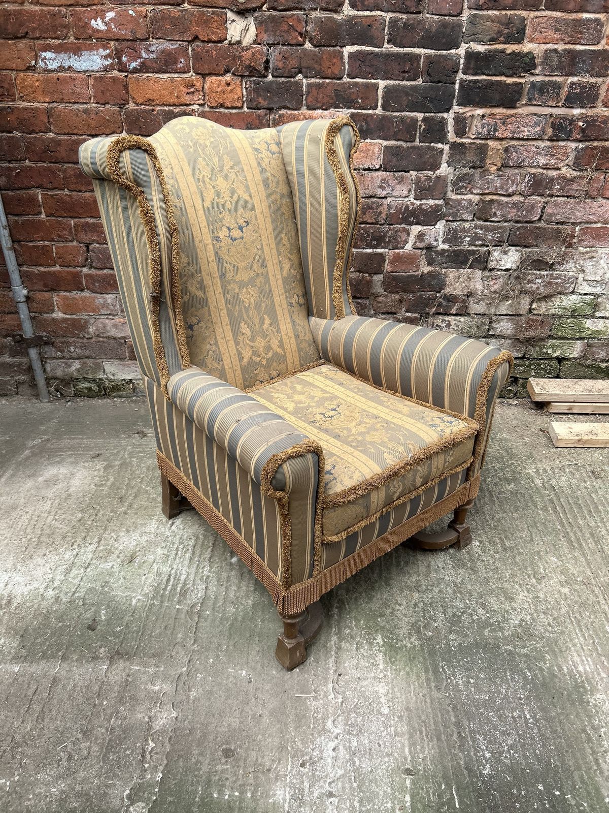 Re Upholstery Project William And Mary Style Wing Back Chair With Beech Legs photo Furniture