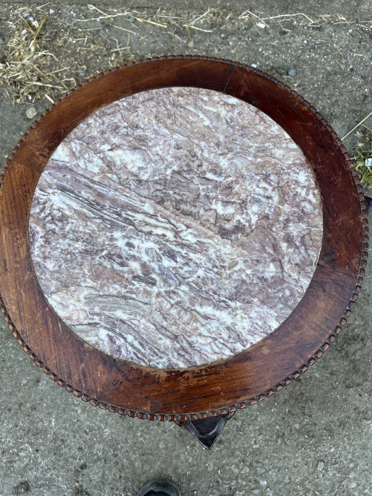 Chinese Mahogany Carved Plant Stand With Marble Top photo furniture
