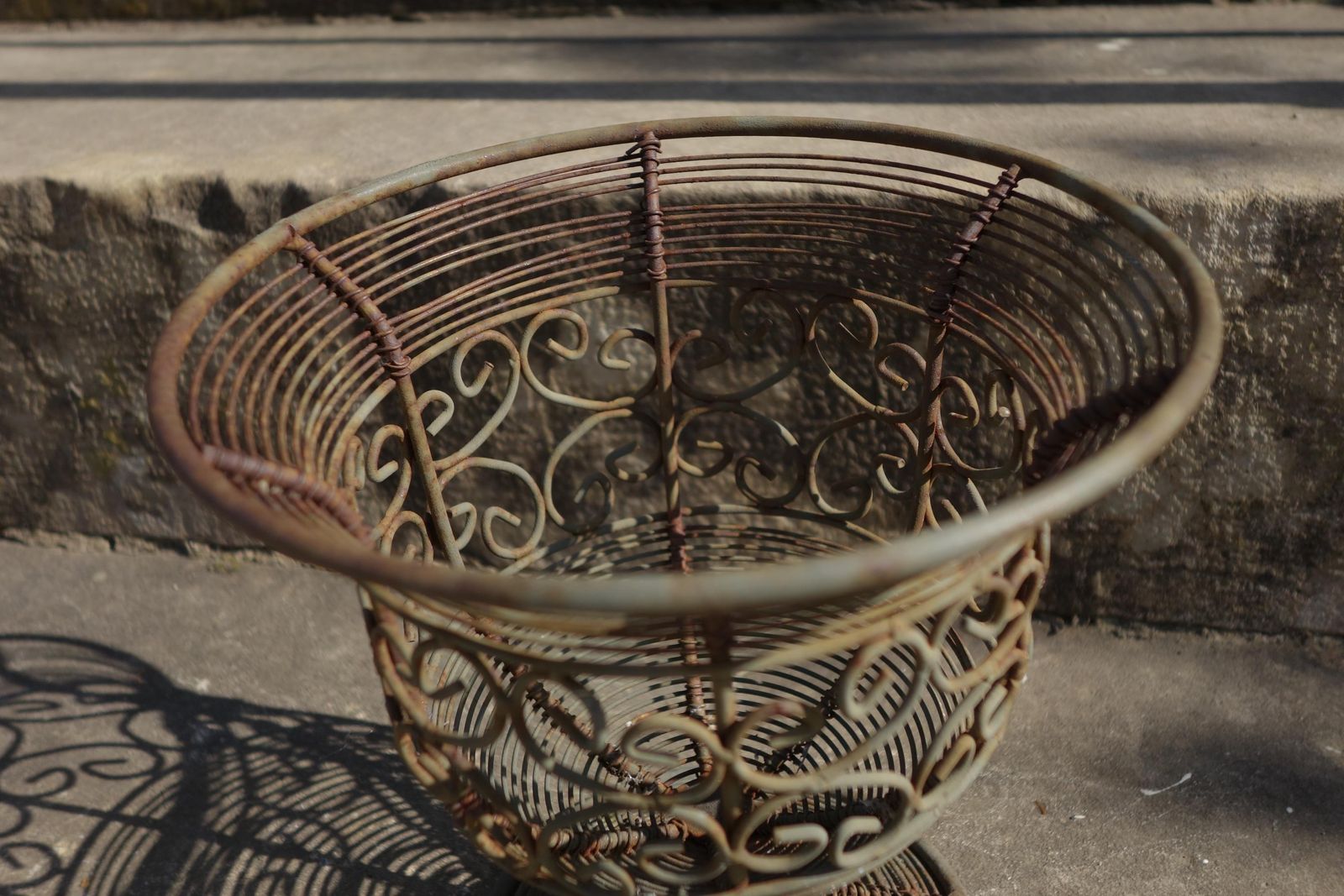 photo furniture Antique Art Deco Wrought Iron Planter – Elegant French Flower Pot