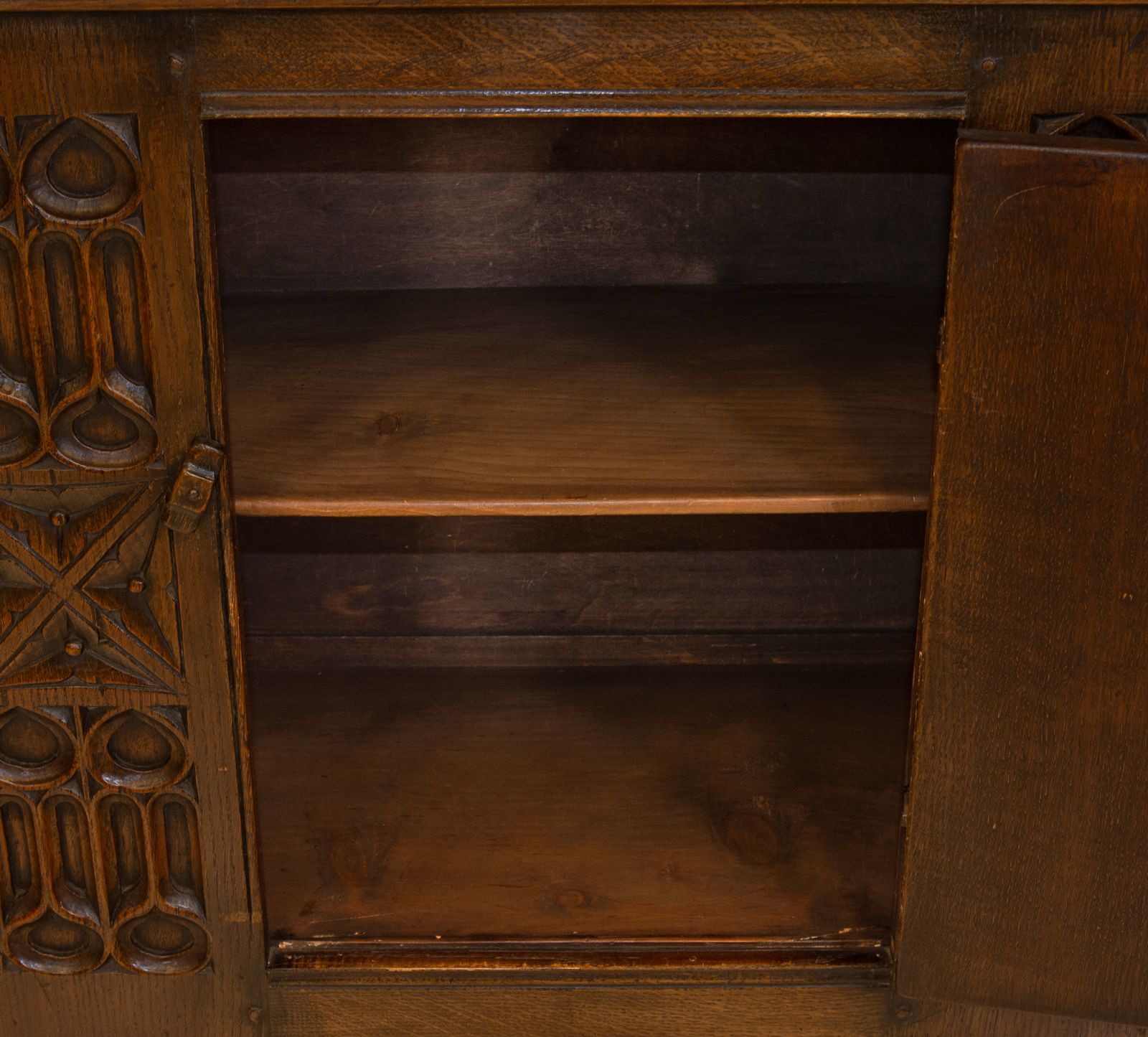 photo for sale Gothic Revival Carved Oak Cabinet 20th Century