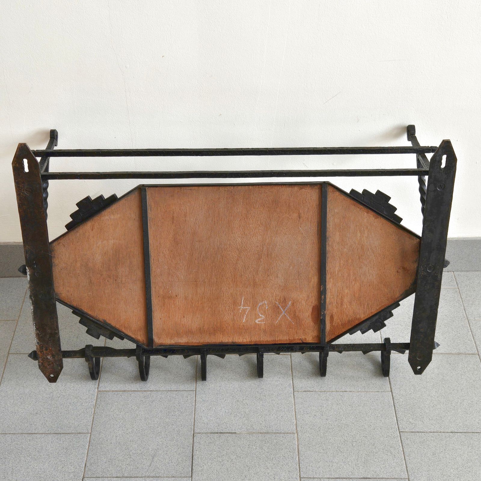 photo for sale French Art Deco 1920 1930 Metal Hammer Wall & Mirror Coat Rack 20s 30s