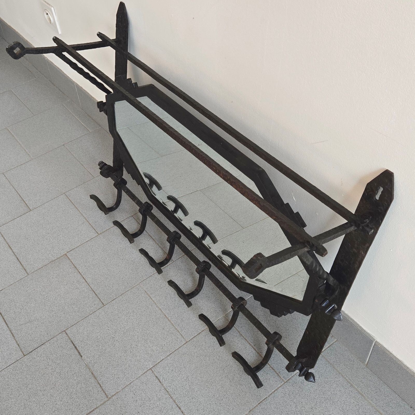 Furniture French Art Deco 1920 1930 Metal Hammer Wall & Mirror Coat Rack 20s 30s photo