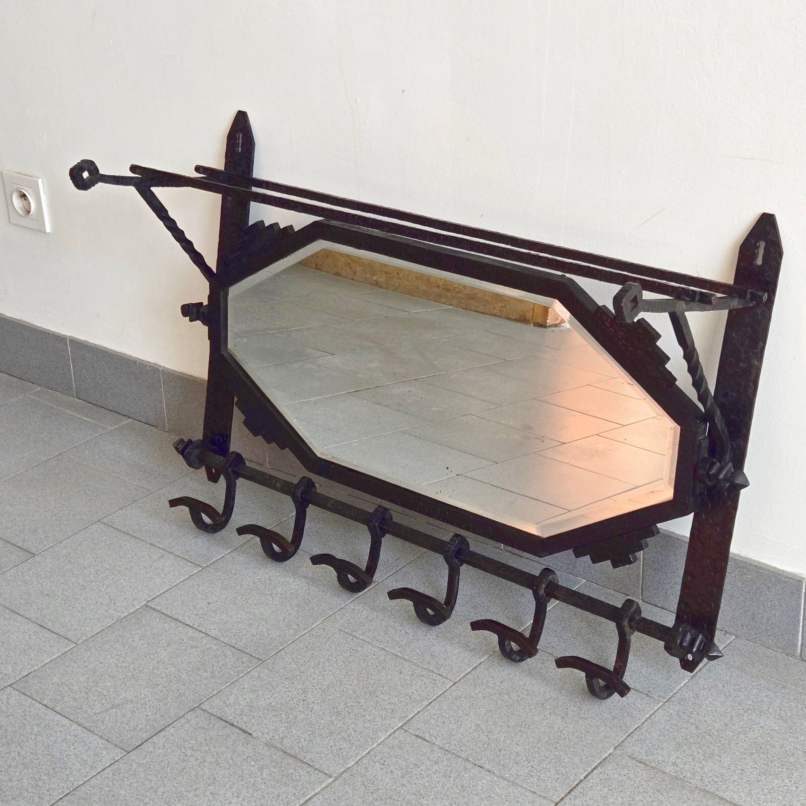 photo buy French Art Deco 1920 1930 Metal Hammer Wall & Mirror Coat Rack 20s 30s