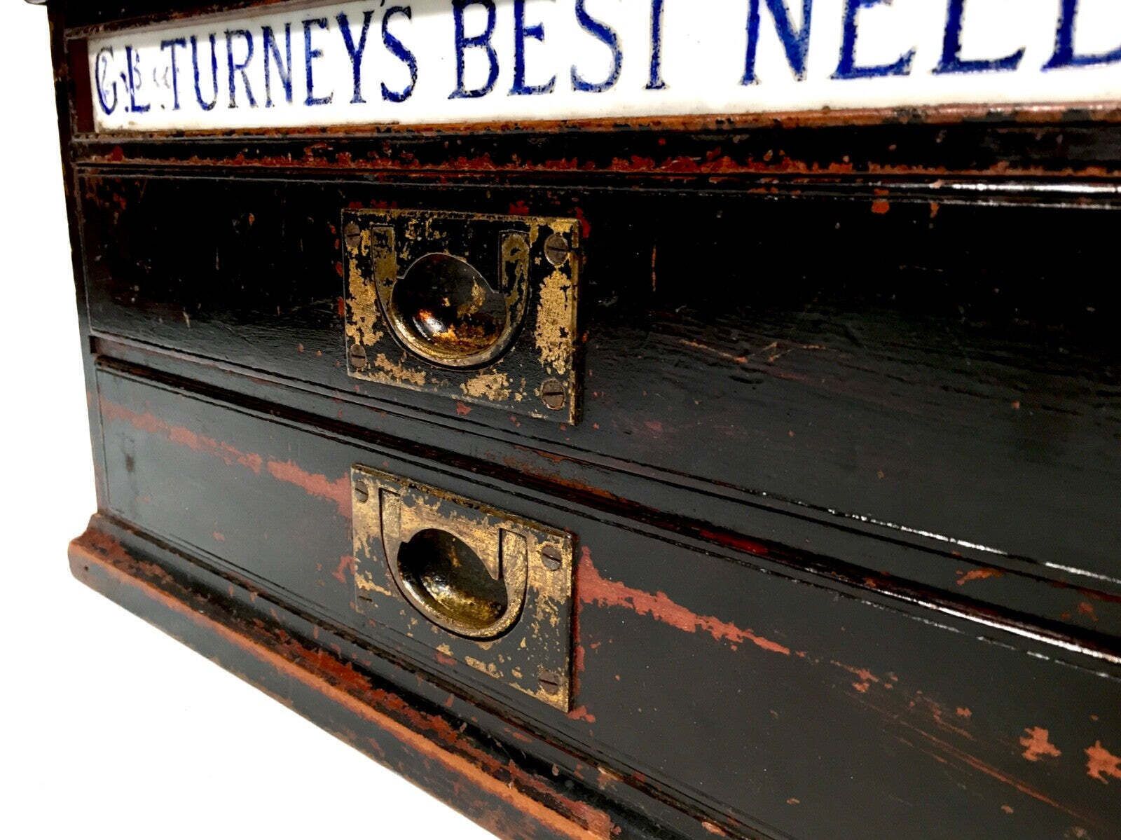 Antique Wooden Shop Display Sewing Cabinet For G L Turneys Needles Haberdashery photo Furniture