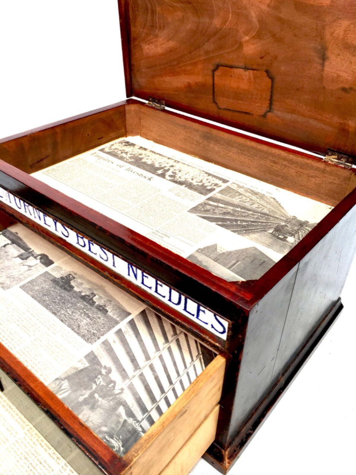 Antique Wooden Shop Display Sewing Cabinet For G L Turneys Needles Haberdashery photo vinterior