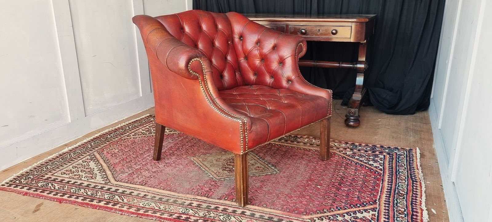 19th Century Ox Blood Red Leather Button Back Club Armchair. photo for sale