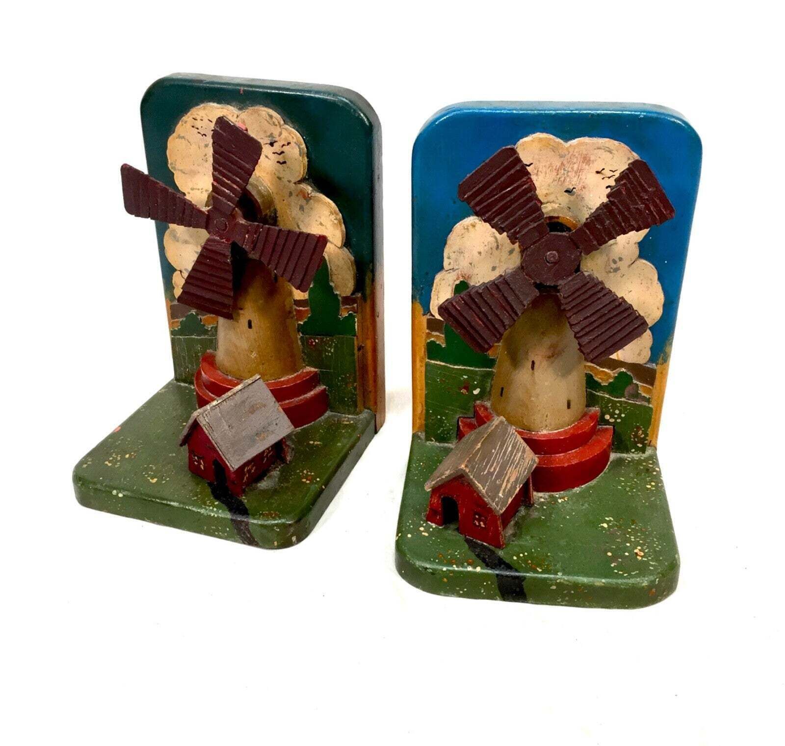 Antique Pair Of Early 20th Century Hand Crafted Wood Bookends / Book Ends C1930