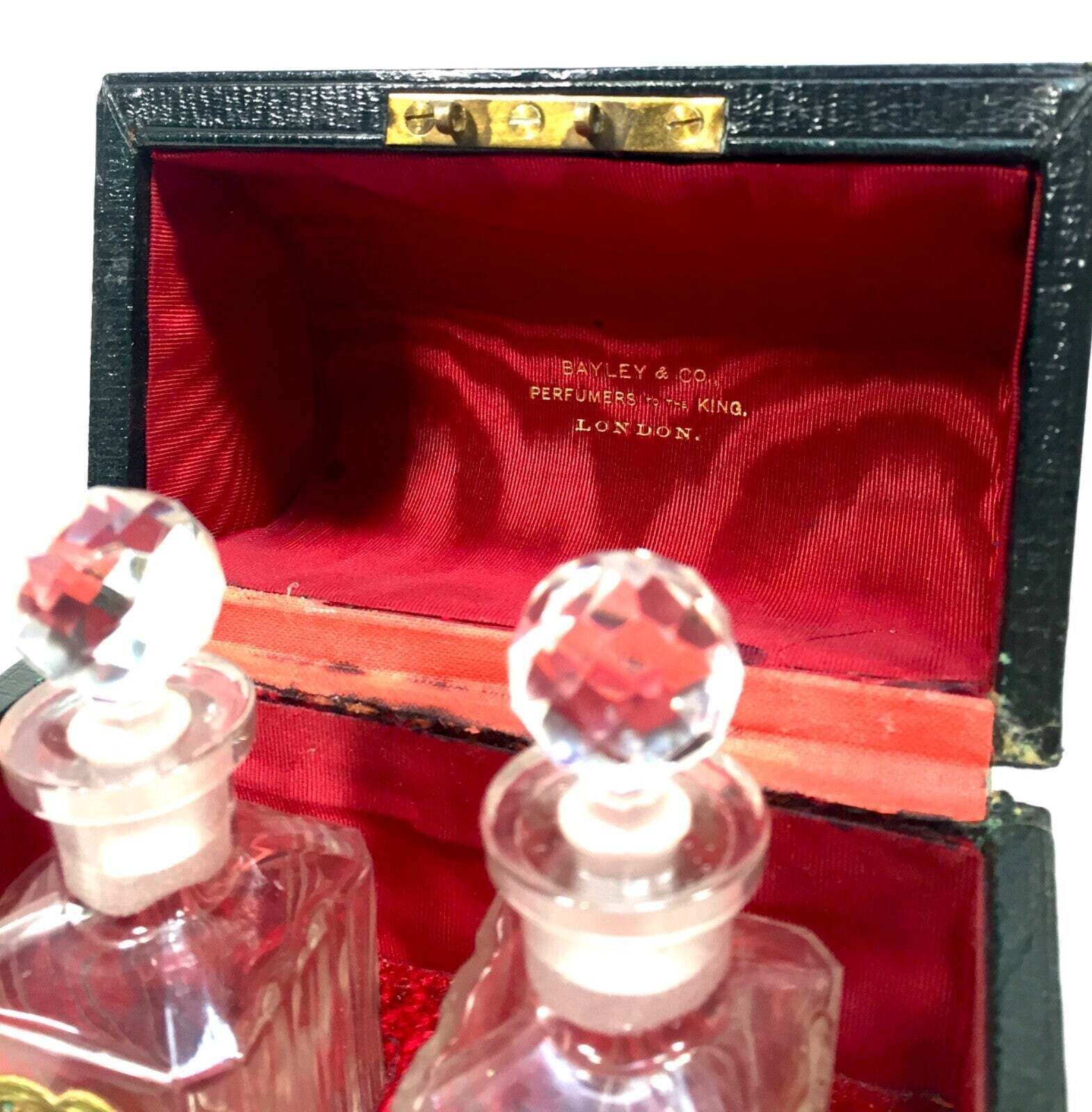 Antique Edwardian Ladies Travel Perfume Box & Original Bottles By Bayley & Co photo vinterior
