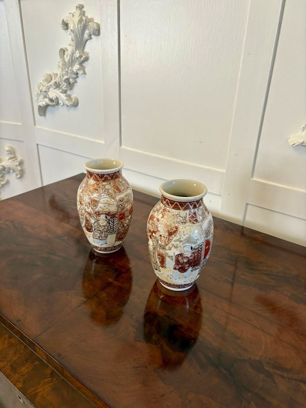 photo for sale Pair Of Antique Early 20th Century Quality Satsuma Vases
