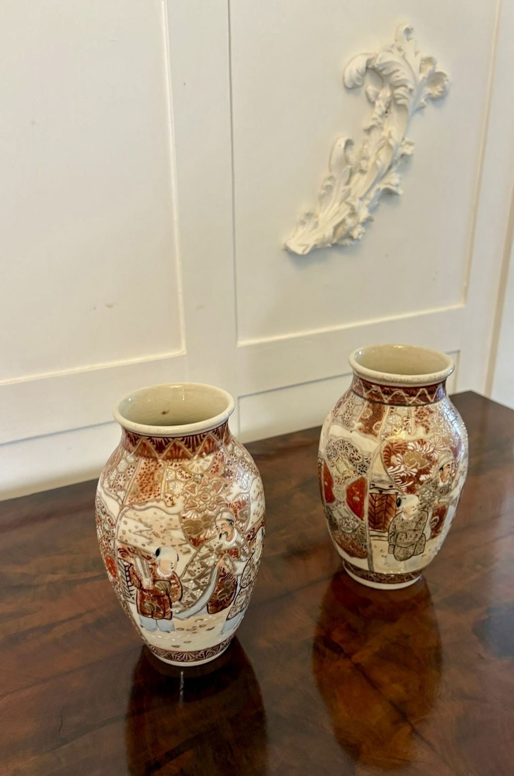 445.0 Pair Of Antique Early 20th Century Quality Satsuma Vases photo