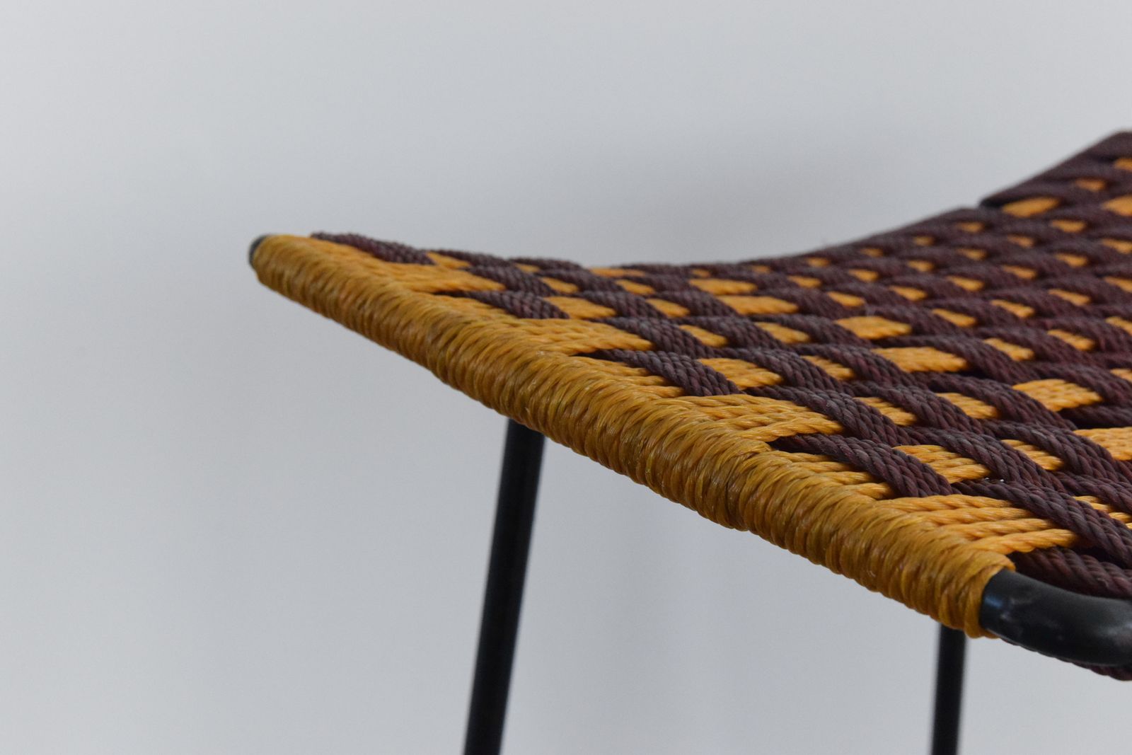 Vintage Black Metal Tubular Single Tall Bar Stool With Woven Top photo 120.0