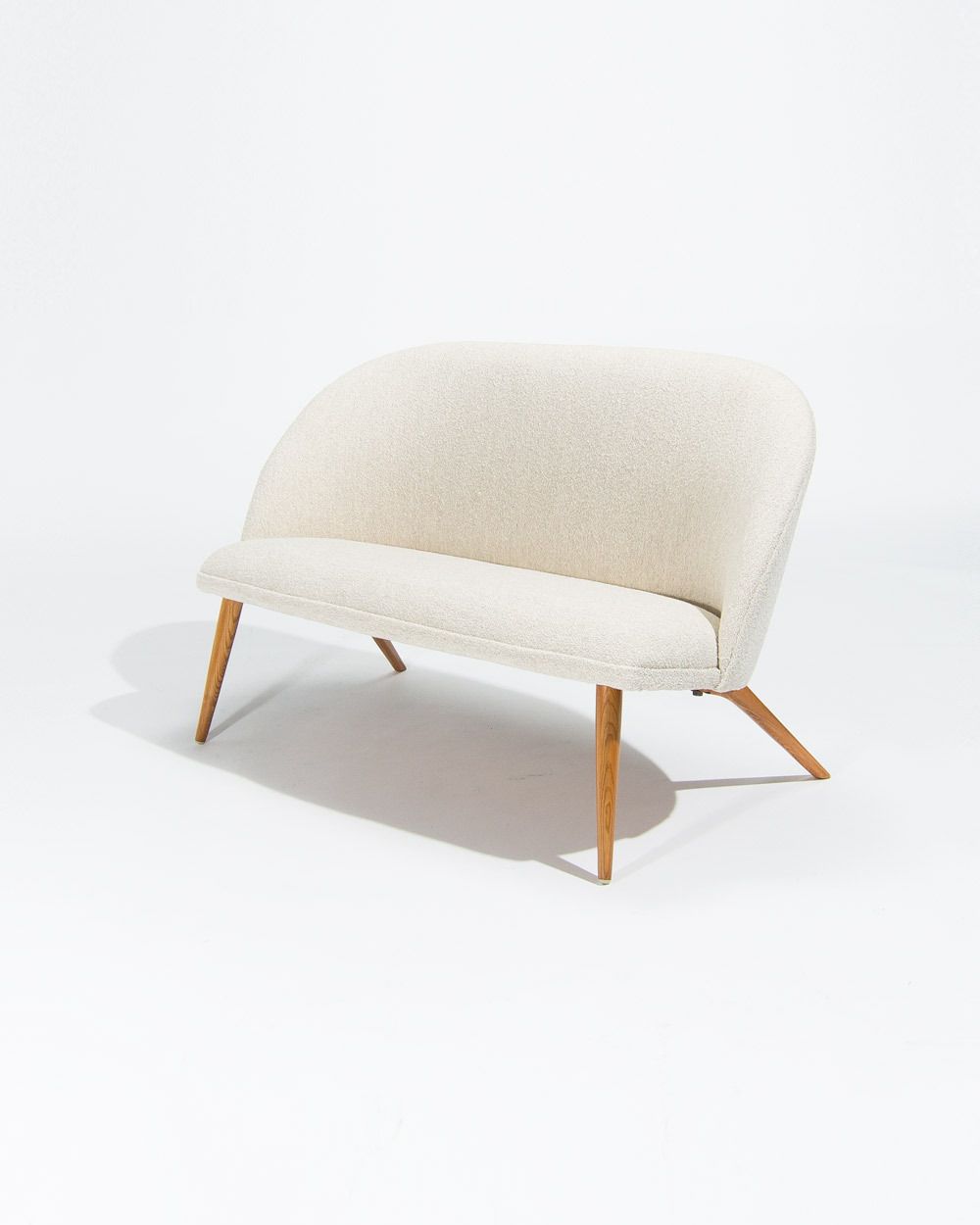1940’s Swedish Grace Sofa In Cream Boucle, Mid Century Scandinavian Design