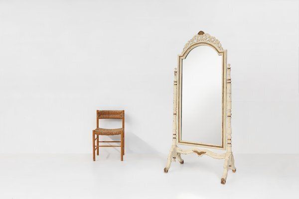2127.0 Mid Century Baroque Style Wooden Standing Dressing Mirror, France, 1950s photo