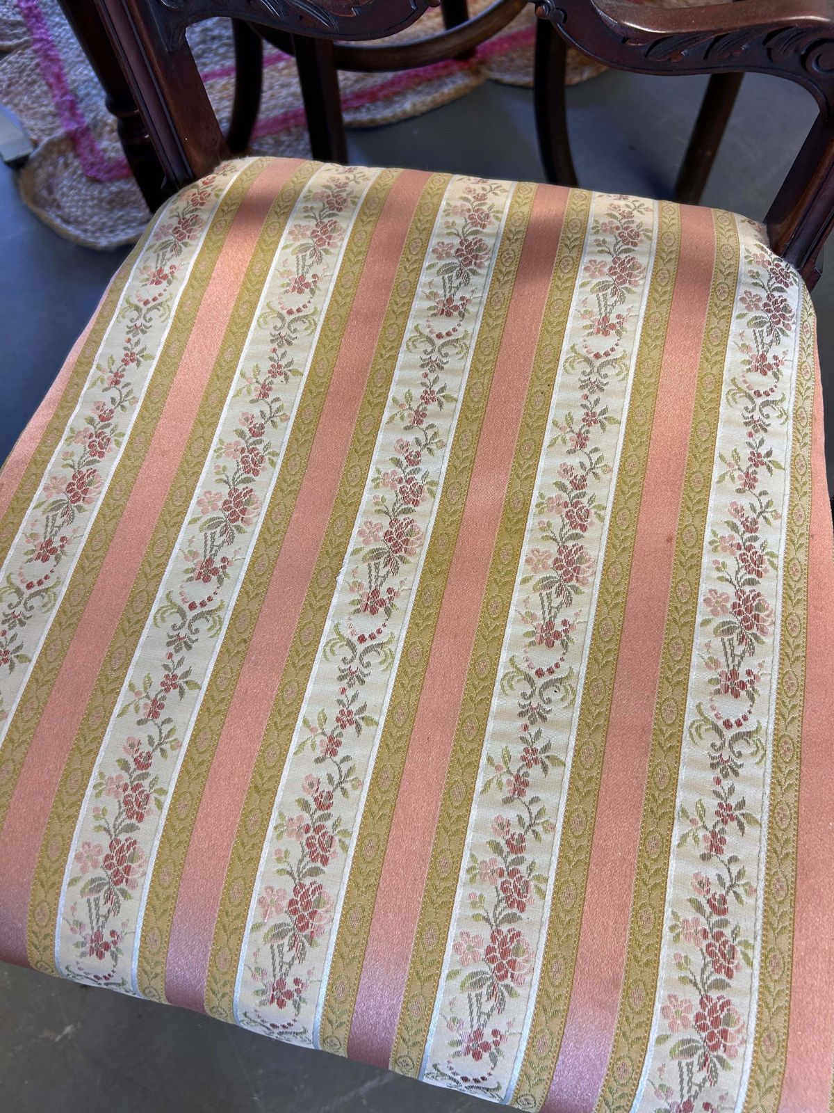 A Pair Of Pretty Pink Fabric Carved Wood Edwardian Chairs photo for sale