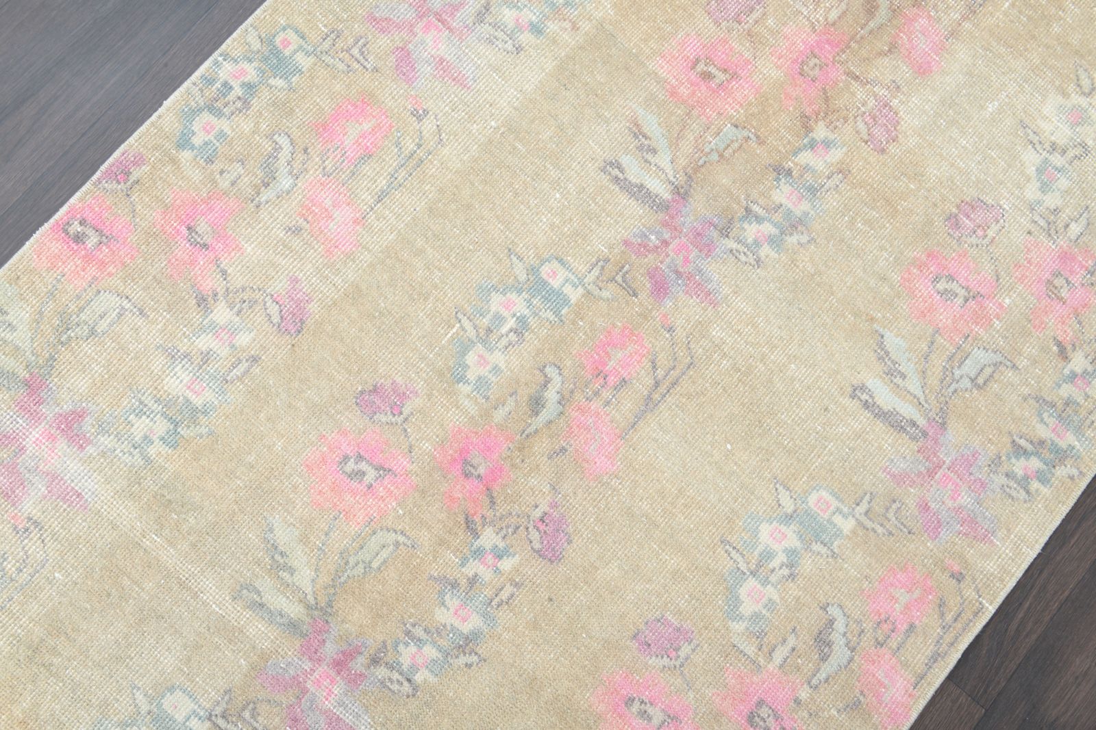 3'5x8'1 Ft, Floral Beige Vintage Turkish Runner, Rugged Kitchen Rug, Runners Stairs, Farmhouse Decor, Washable, Eclectic, Handmade Oushak Rugs, Wool photo 452.0