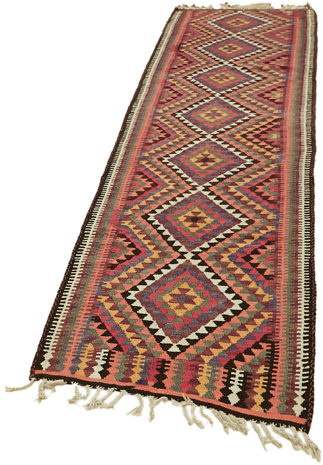 Handmade Multicolor Boho Runner Kilim Rug 316 Cm X 92 Cm photo for sale