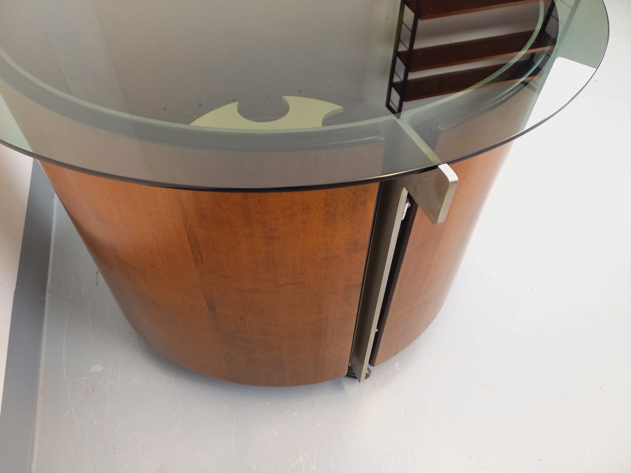 Round Coffee Table With Swivel Bar By Eugenio Gerli For Tecno In Teak photo for sale