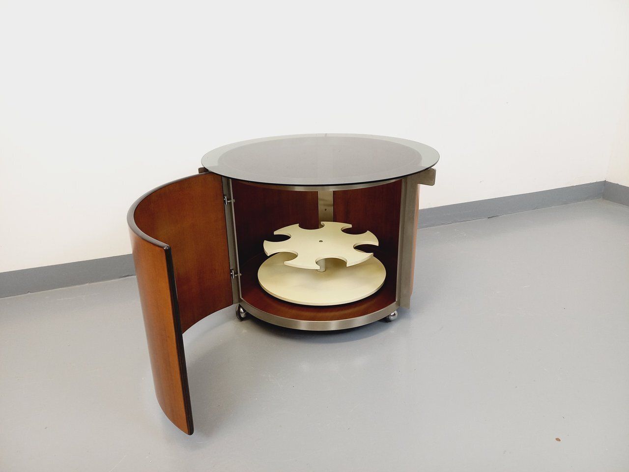 photo for sale Round Coffee Table With Swivel Bar By Eugenio Gerli For Tecno In Teak