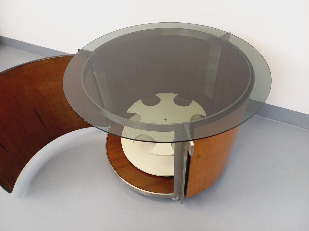 Furniture Round Coffee Table With Swivel Bar By Eugenio Gerli For Tecno In Teak photo