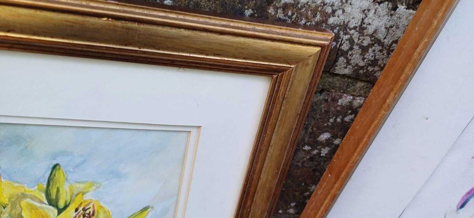 Wonderful Collection Of 3 Large Original Water Colours Of Flower Still Life, In Wooden Frames   Various Artists photo vinterior