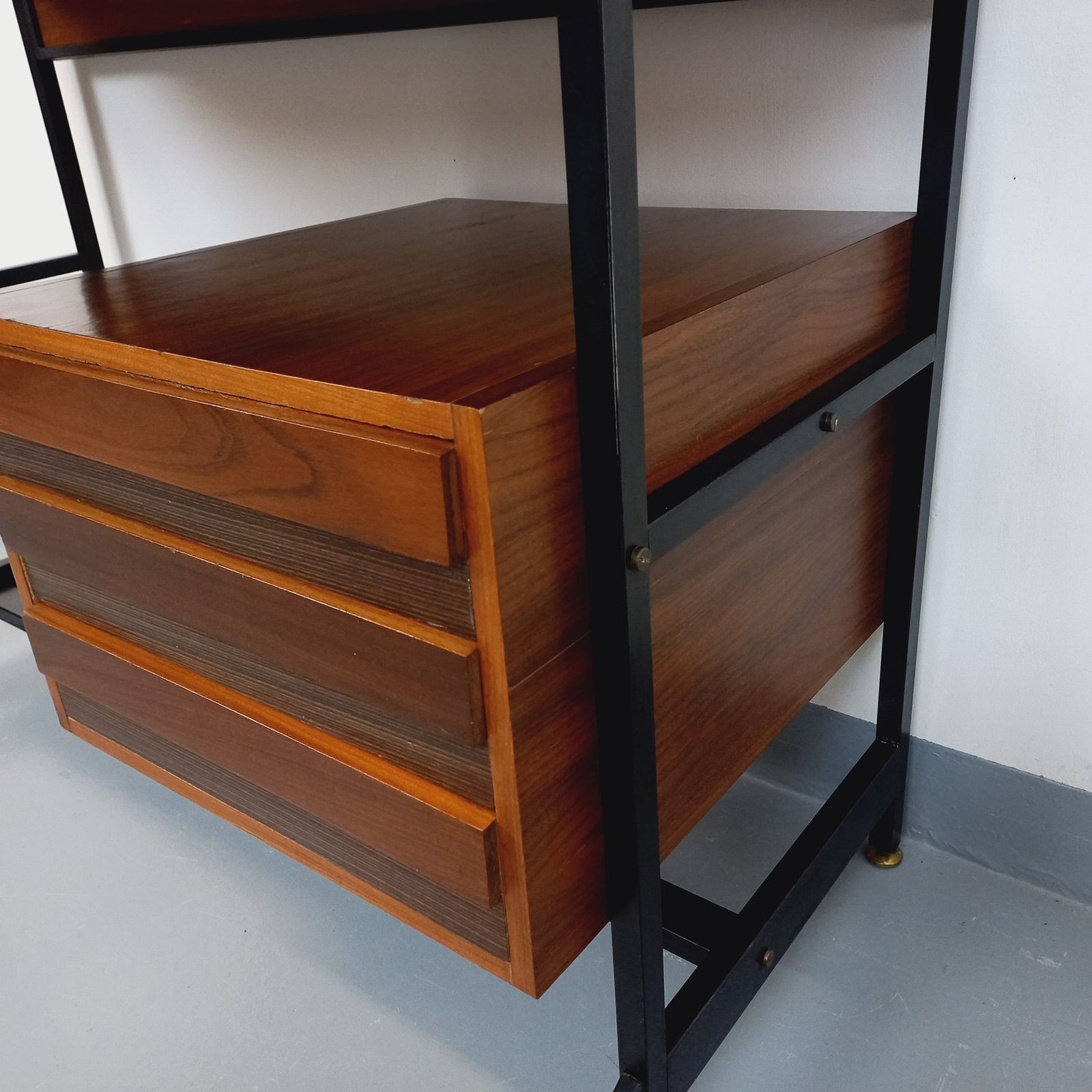 Furniture Desk With String Bookcase In Teak, Metal And Melamine photo