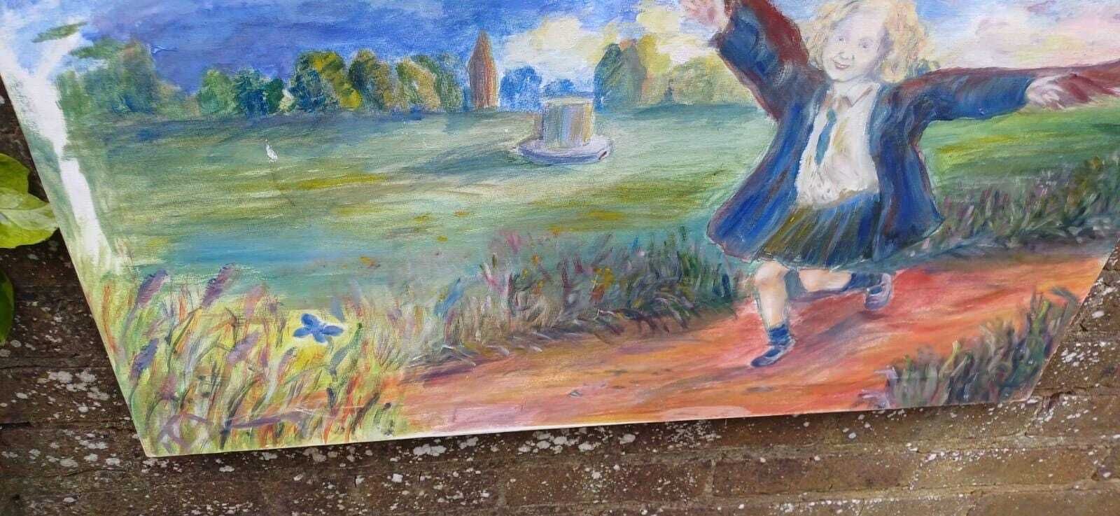 Original Acrylic Painting On Canvas Of Joyful Child Running In Nature | Whimsical Icarus Inspired Art | Impressionist Painting 81 X 59cm photo 80.0