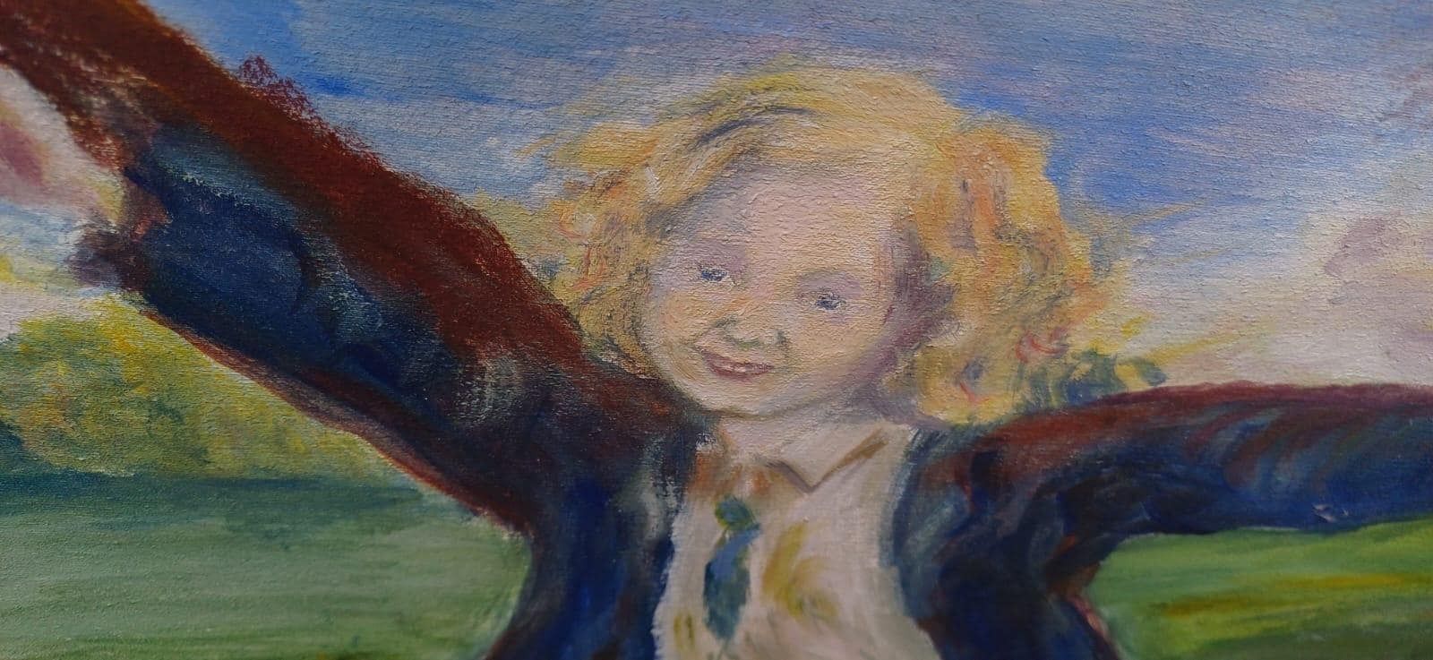 Original Acrylic Painting On Canvas Of Joyful Child Running In Nature | Whimsical Icarus Inspired Art | Impressionist Painting 81 X 59cm photo vintage