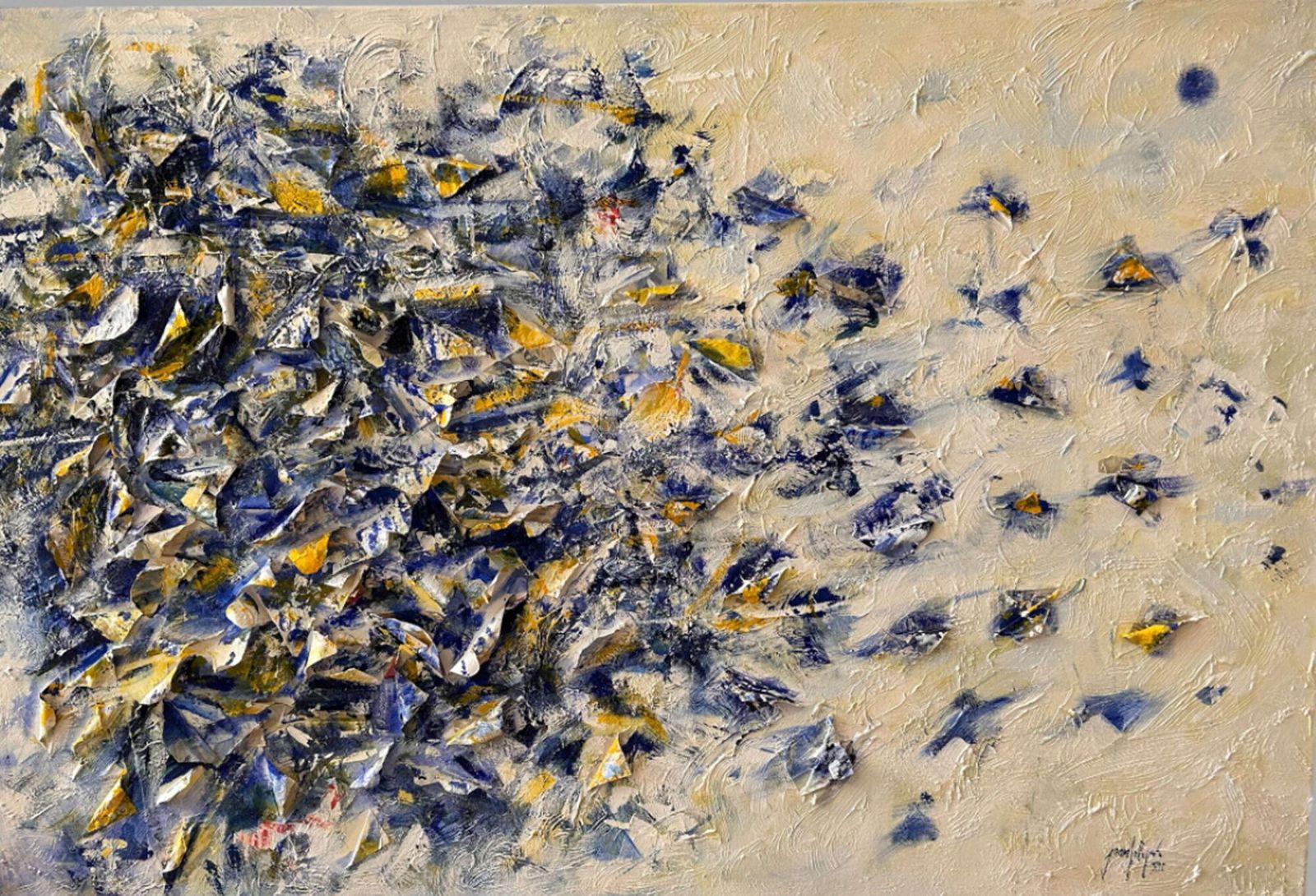 Jeanfilip   Large Acrylic, Collage On Canvas   Le Vol De Papillons   Signed 2012 photo furniture