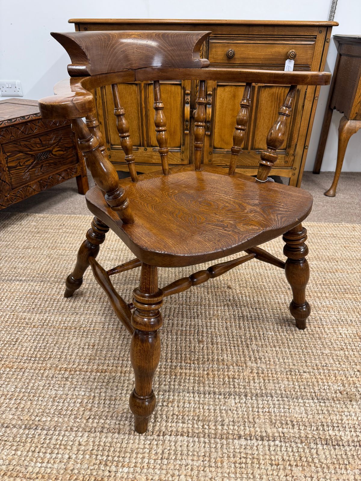 photo for sale 19c Elm Captains Chair, 1800s, Antique