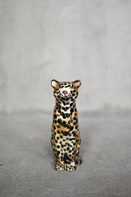Italian Mid Century Modern Ceramic Sculpture Of A Seated Leopard, 1970s photo buy