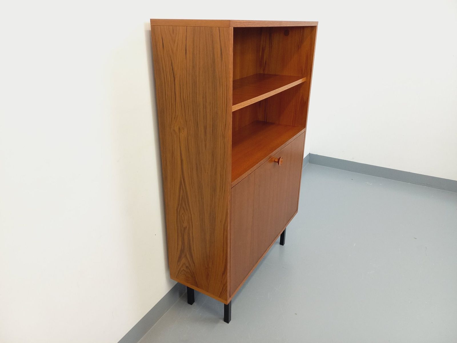 Modernist Bookcase 2 In Teak And Black Metal Legs photo Furniture