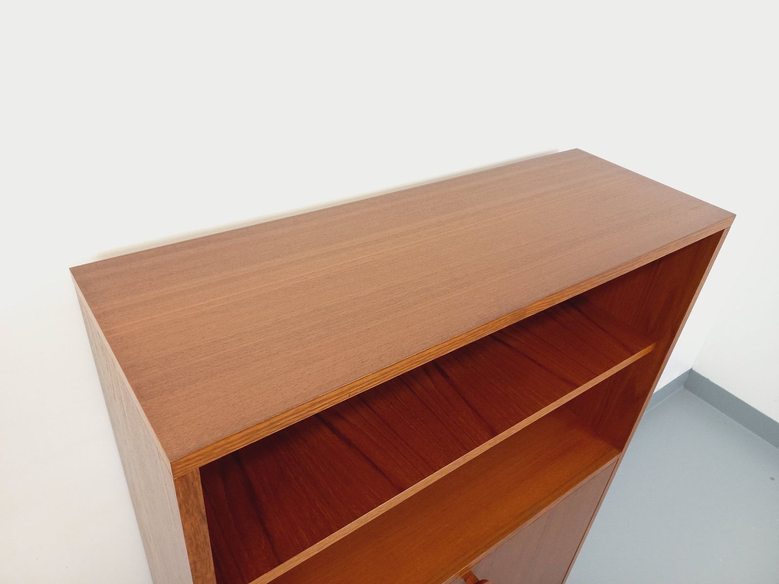 Modernist Bookcase 2 In Teak And Black Metal Legs photo buy