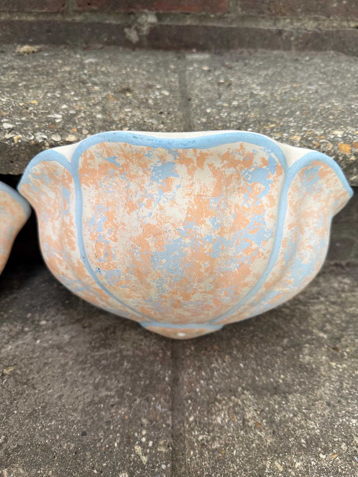 Vintage Pair Of Plaster Wall Planters Or Vintage Outdoor Light Sconces   Delightfully Mediterranean, 1980s Painted Finish, Shell Shaped photo furniture