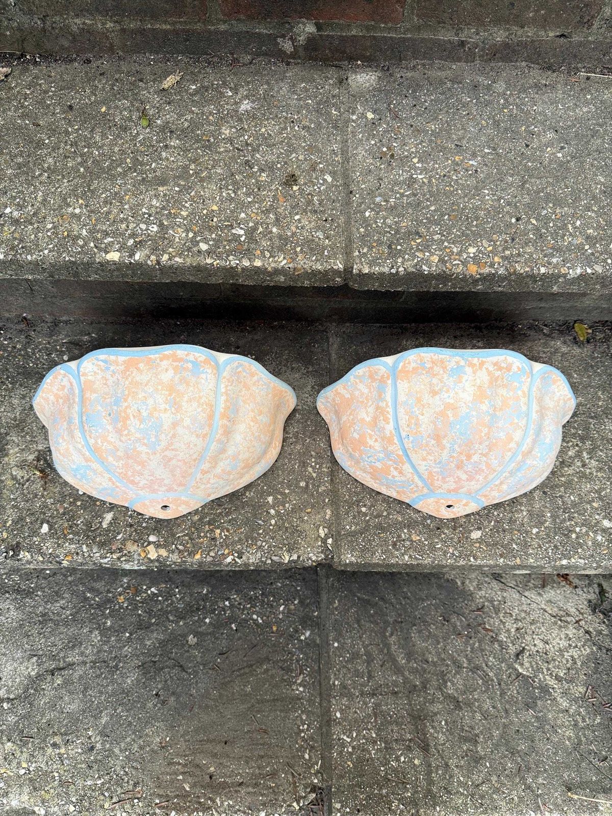 photo furniture Vintage Pair Of Plaster Wall Planters Or Vintage Outdoor Light Sconces   Delightfully Mediterranean, 1980s Painted Finish, Shell Shaped