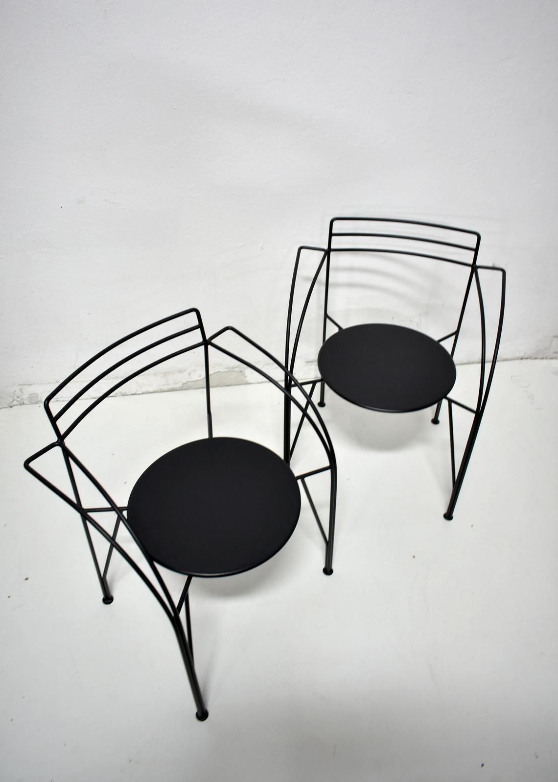 Vintage Cafe Or Bistro Postmodern Metal Wire Chair 'Lune D'argent' Designed By Pascal Mourgue In The 1980s photo for sale