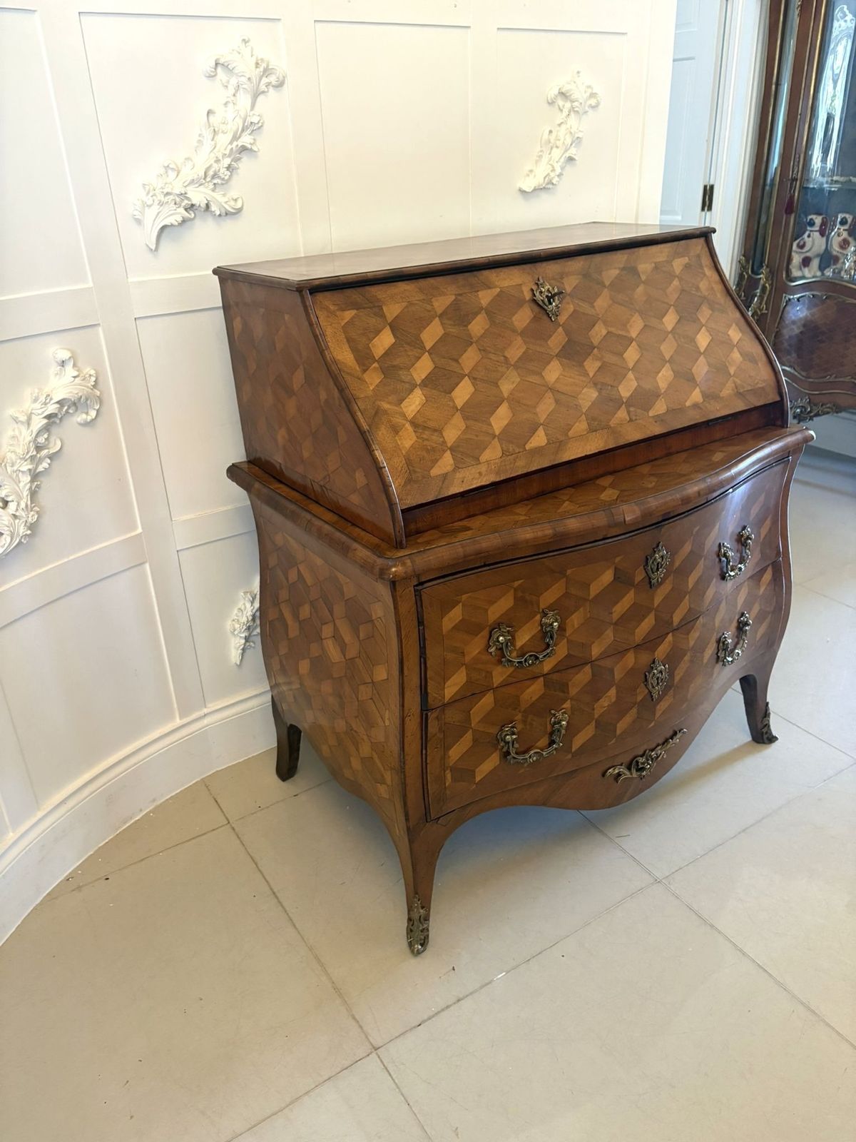 photo for sale Outstanding Quality Antique 18th Century French Walnut Inlaid Parquetry Bombe Shaped Bureau