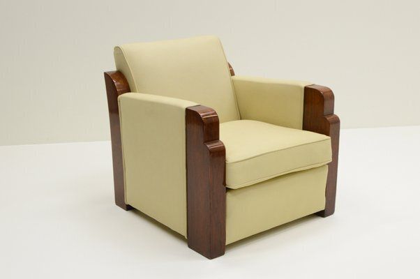 Set Of French Art Deco Club Chairs In Leather, 1930s photo Furniture
