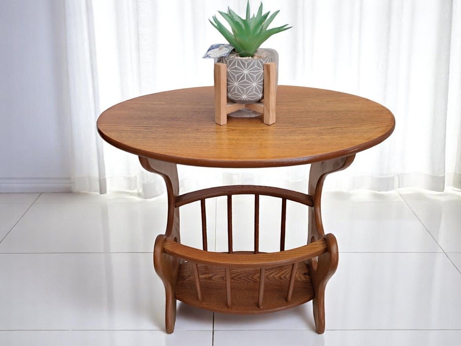 Vintage Mid Century Teak Table Magazine Rack Side Table Plant Hallway Table 1970 photo furniture