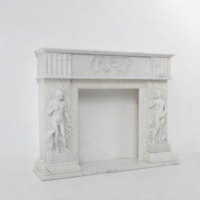 French Carrara Marble Fire Place, 1950s