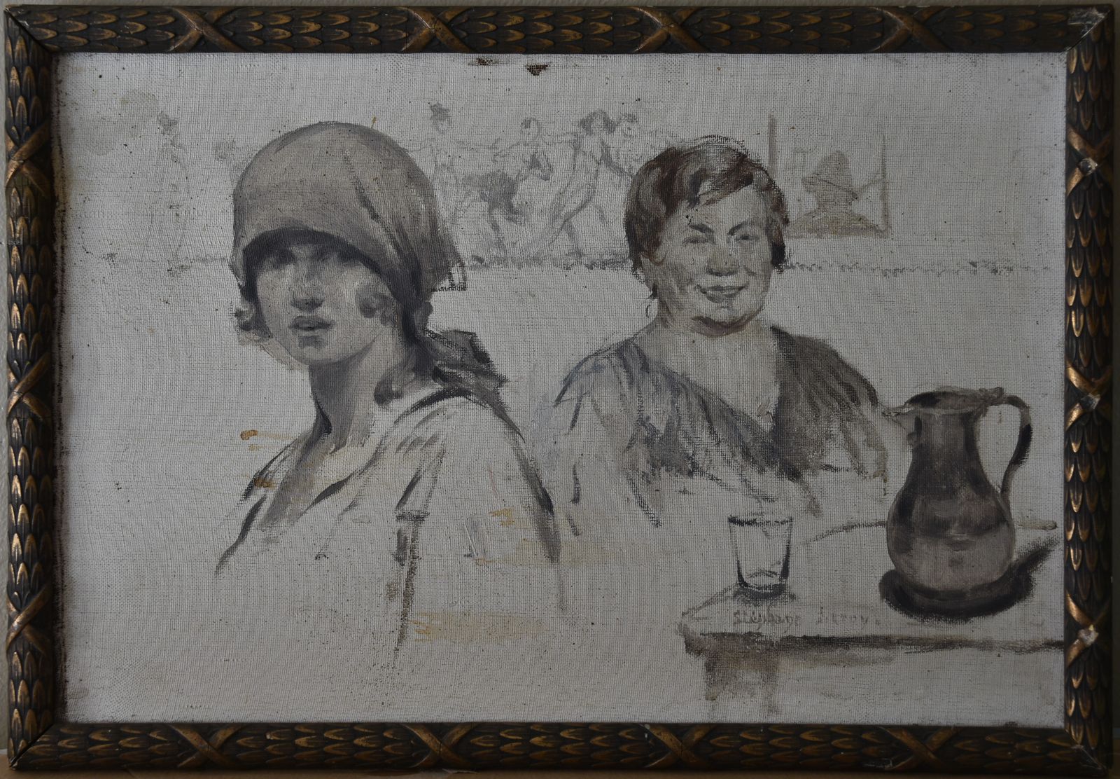 Stéphane Leroy, Two Women With A Table, Glass And Pitcher (Circa 1910) photo vinterior