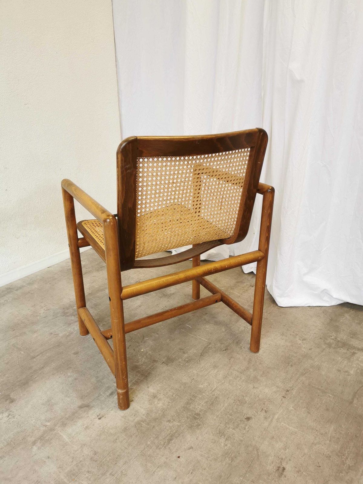 Vintage Wooden Armchair With Cane By Branko Ursic For Stol Kamnik / 1970s Yugoslavia / Mid Century Lounge Reading Chair Centerpiece photo for sale