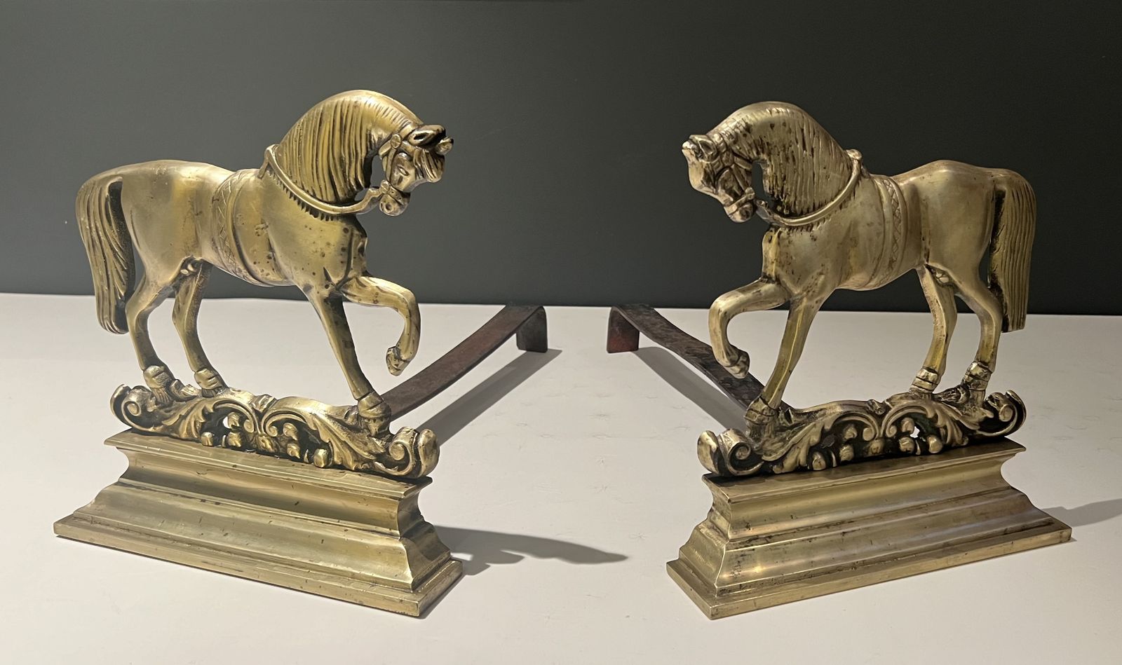 Pair Of Bronze Horse Andirons, 1970s photo for sale