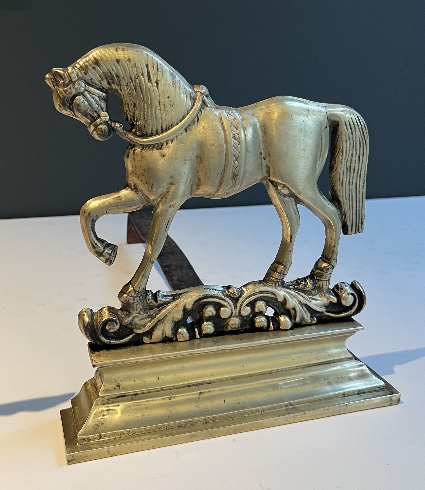 Pair Of Bronze Horse Andirons, 1970s photo vintage