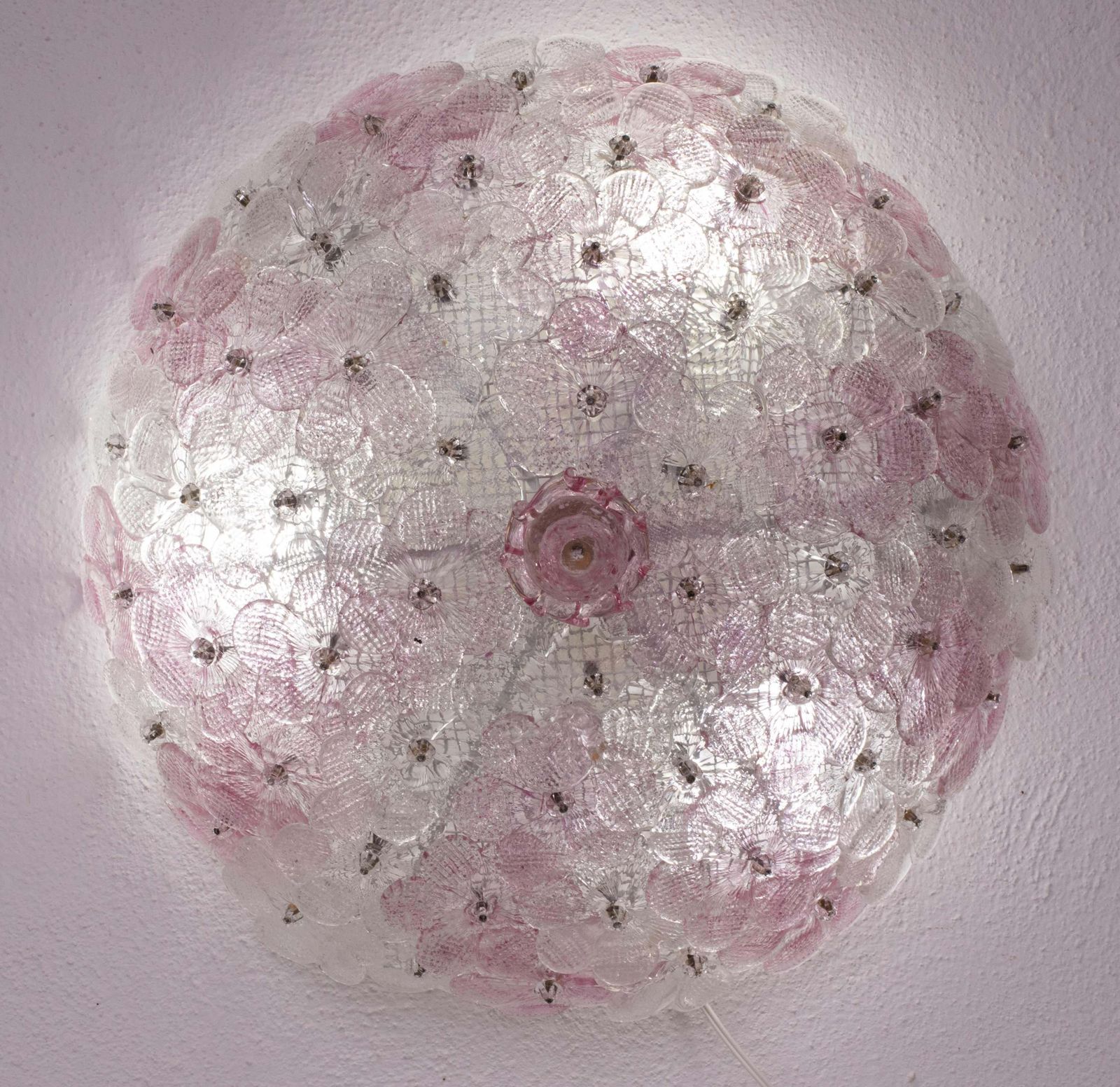 Charming Murano Ceiling Light Pink Flower By Seguso For Venini, Italy, 1970s photo for sale