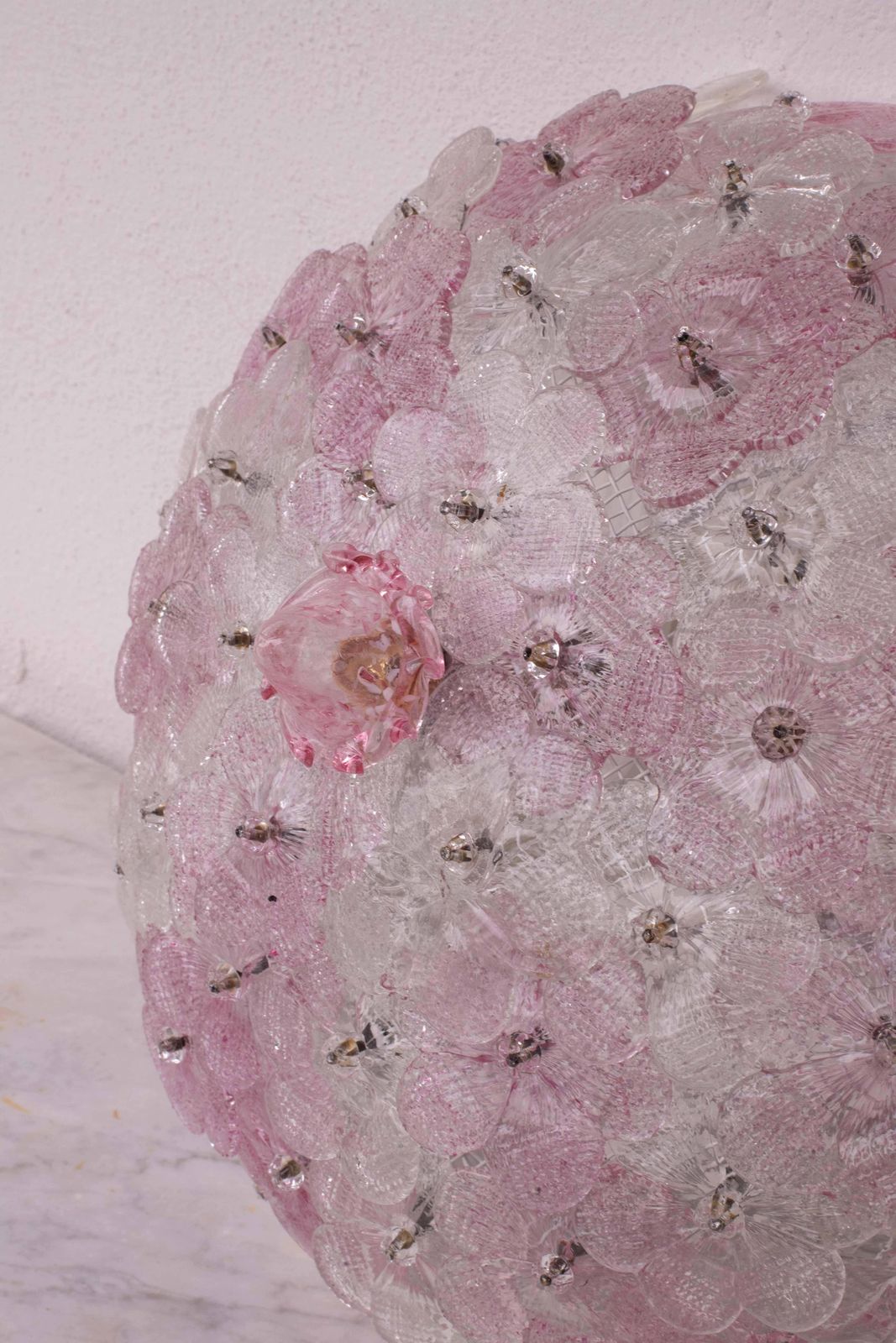 Charming Murano Ceiling Light Pink Flower By Seguso For Venini, Italy, 1970s photo buy