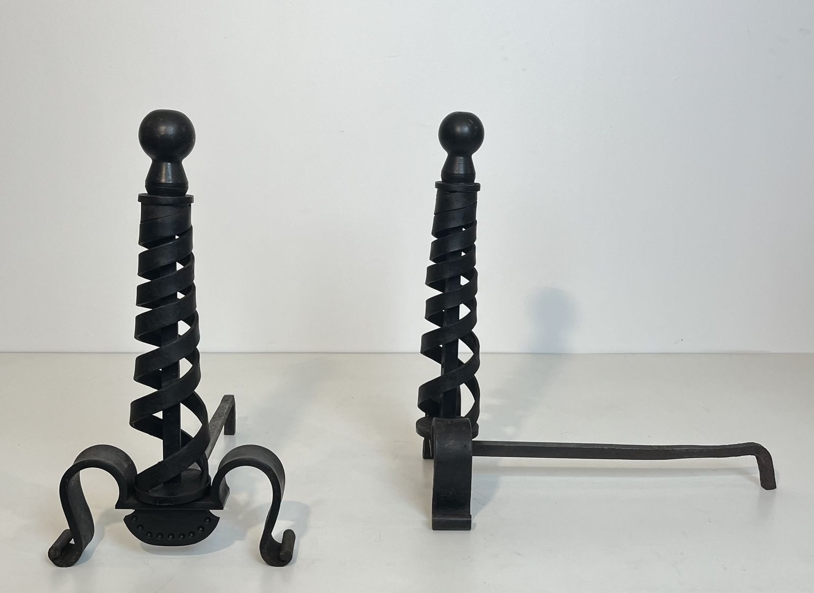 Pair Of Modernist Wrought Iron Andirons By Raymond Subes photo buy