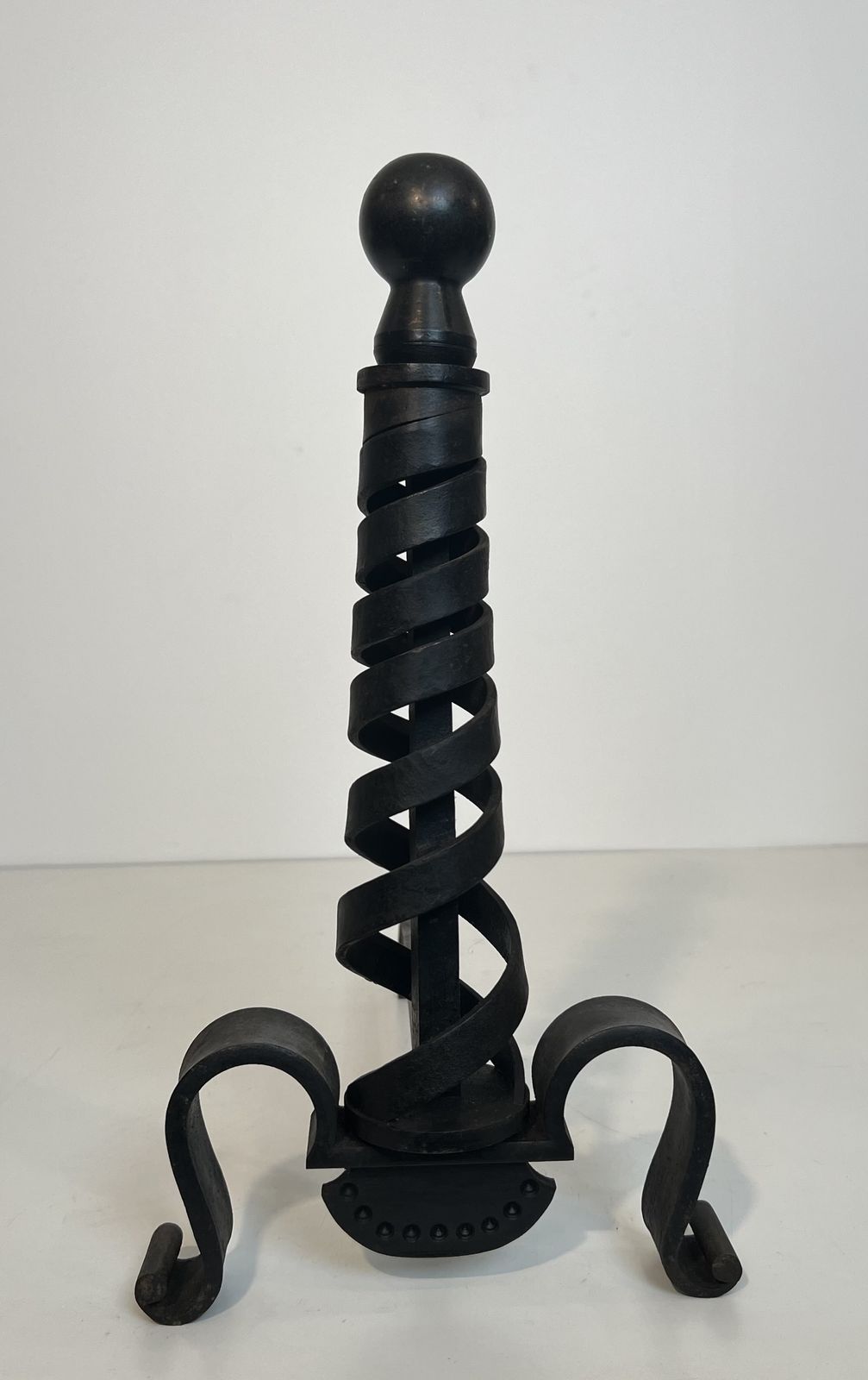 Pair Of Modernist Wrought Iron Andirons By Raymond Subes photo vintage