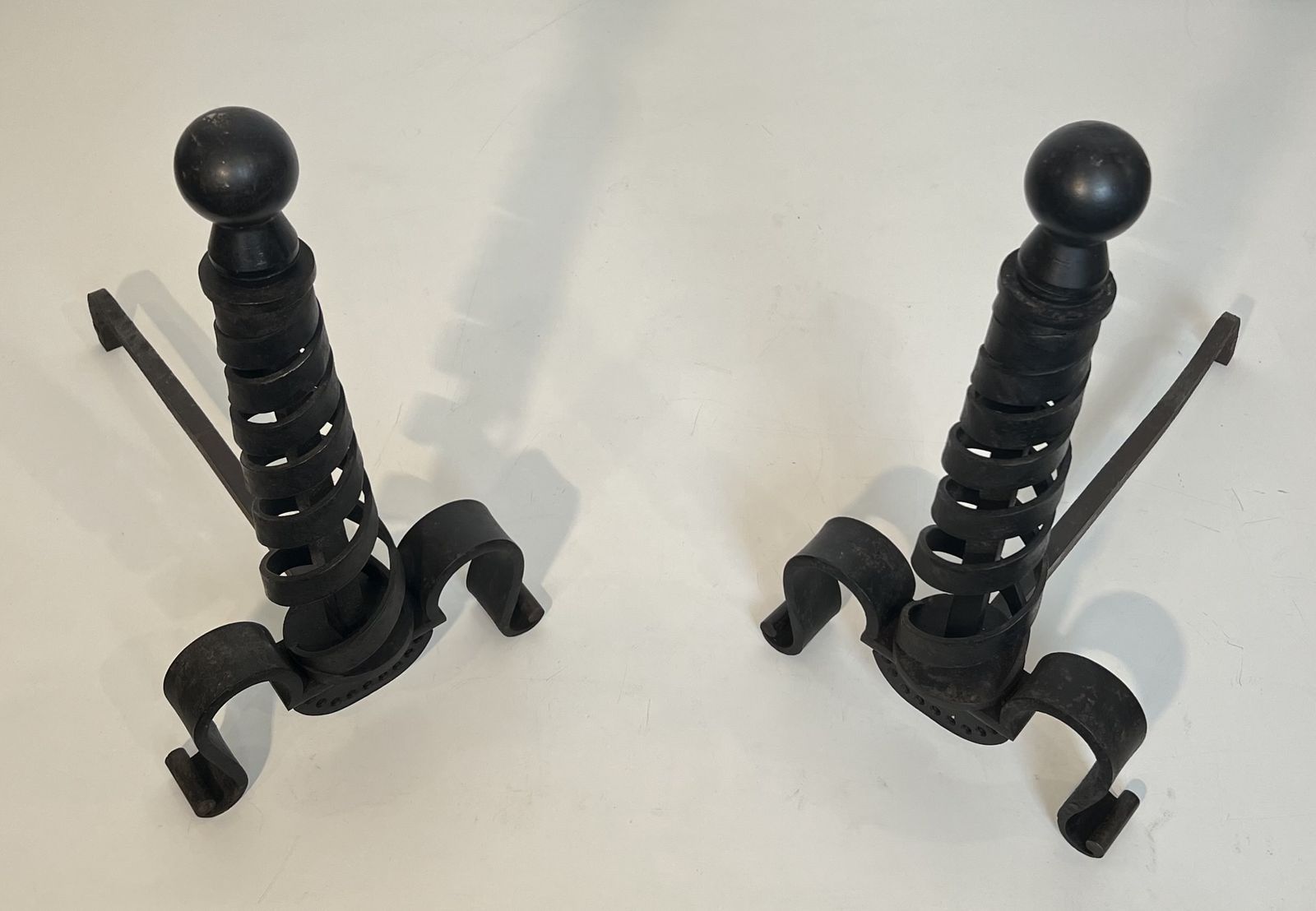 photo buy Pair Of Modernist Wrought Iron Andirons By Raymond Subes