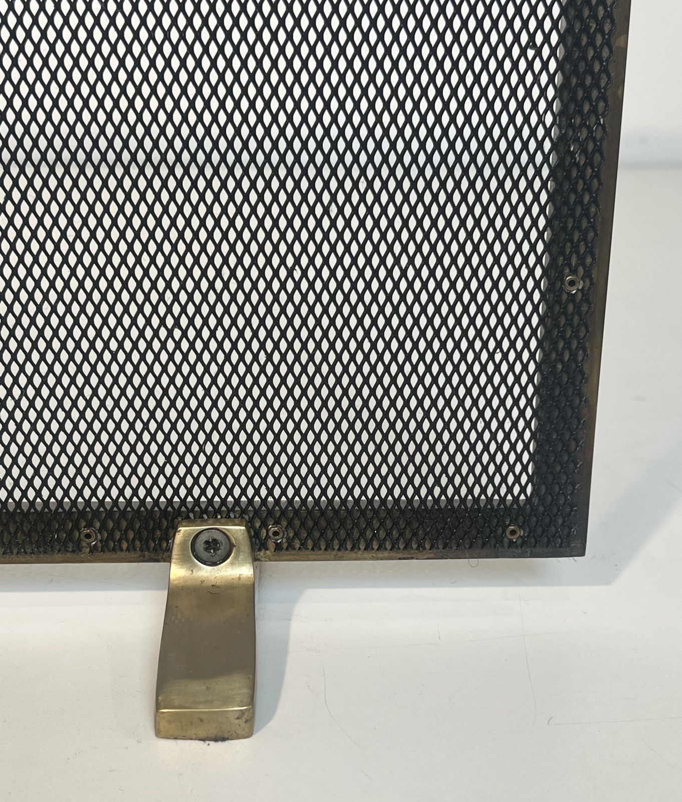 Home Fixtures Brass And Mesh Fire Screen, 1970s photo